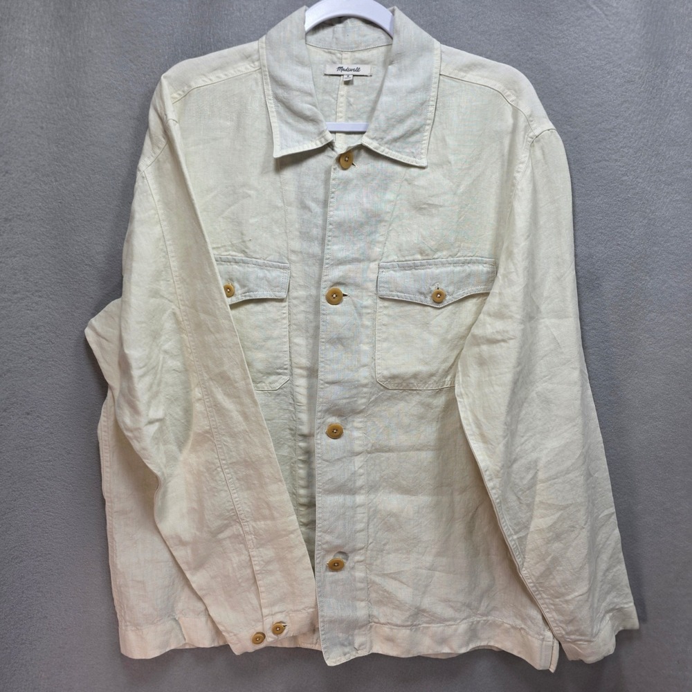 Madewell Chore Utility Jacket Mens M Cream Linen Blend Utility Workwear Pockets